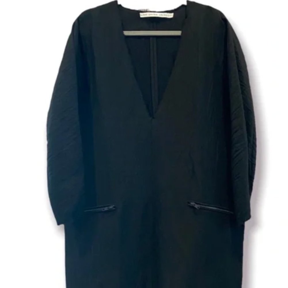 Shirt Dress Black Muslin Linen Blend Minimalist Lagenlook (Sz 12)
